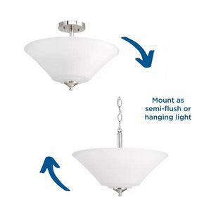3 Light 120 volt Brushed Nickel Etched Glass Bowl Semi-Flush Ceiling Light Fixture 2