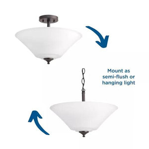 3 Light 120 volt Antique Bronze Etched Glass Bowl Semi-Flush Ceiling Light Fixture 2