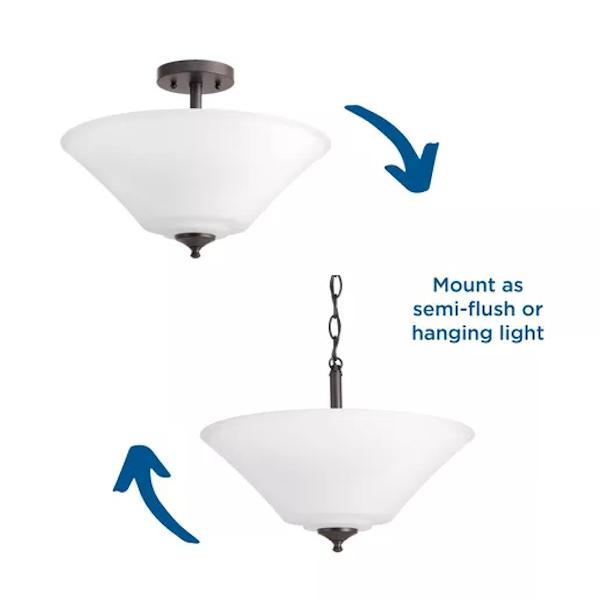 3 Light 120 volt Antique Bronze Etched Glass Bowl Semi-Flush Ceiling Light Fixture 2