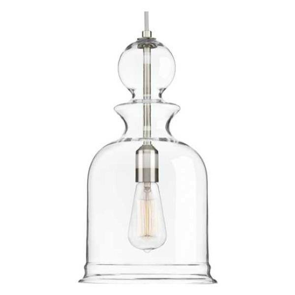 1 Light Brushed Nickel Clear Glass Shade Dimmable Pendant Light Fixture 1