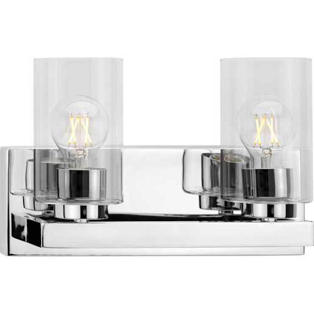 2 Light 120 volt Polished Nickel Vanity Clear Glass Light Fixture 1