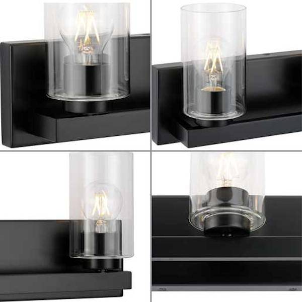 3 Light 120 volt Matte Black Vanity Clear Glass Light Fixture 2