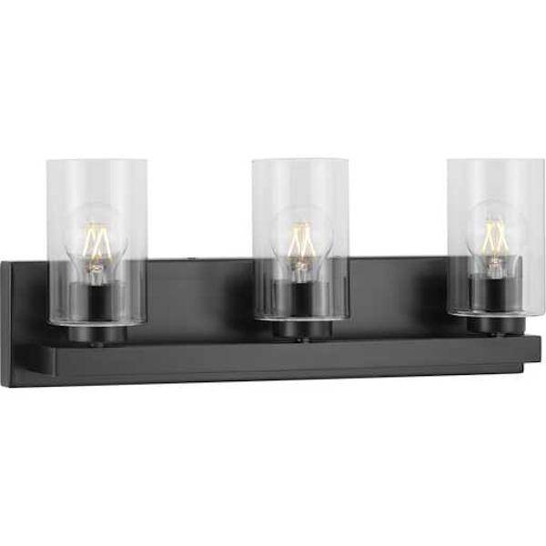 3 Light 120 volt Matte Black Vanity Clear Glass Light Fixture 1