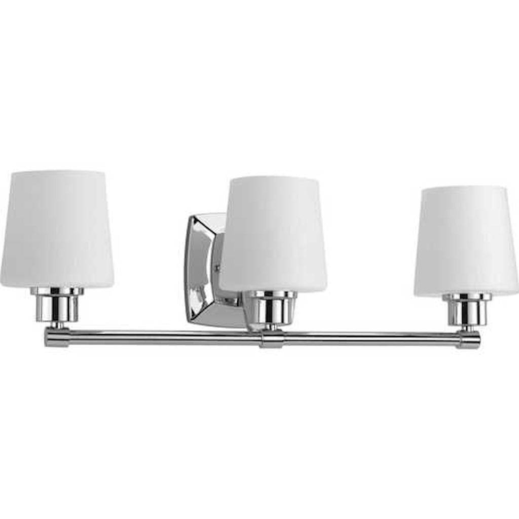 3 Light 120 volt Polished Chrome Vanity Etched Linen Glass Light Fixture 1