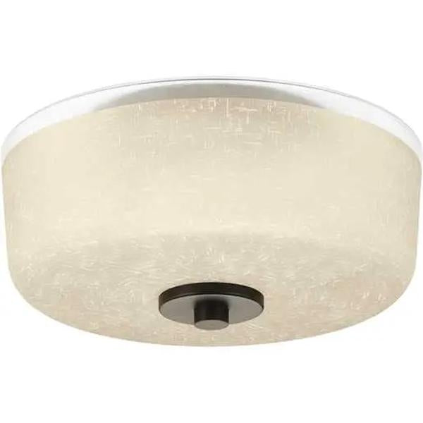 2 Light 120 volt Antique Bronze Etched Umber Linen Glass Bowl Ceiling Light Fixture 1