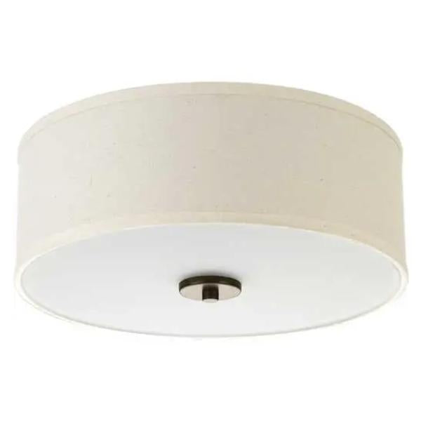 2 Light 120 volt Antique Bronze Fabric Shade Etched Glass Diffuser Ceiling Light Fixture 1