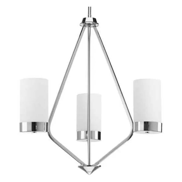 3 Light Polished Chrome Etched White Glass Shade Chandelier Light Fixture 1
