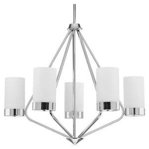 5 Light Polished Chrome Etched White Glass Shade Chandelier Light Fixture 1