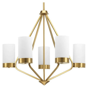 5 Light Brushed Bronze Etched White Glass Shade Chandelier Light Fixture 1