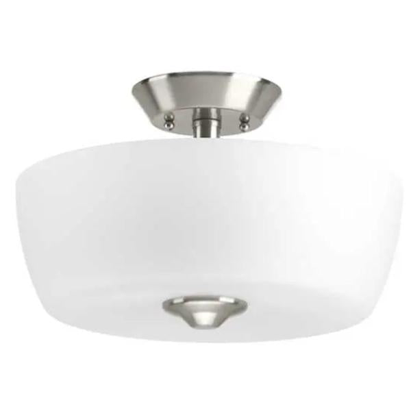 2 Light 120 volt Brushed Nickel Etched Glass Bowl Semi-Flush Ceiling Light Fixture 1