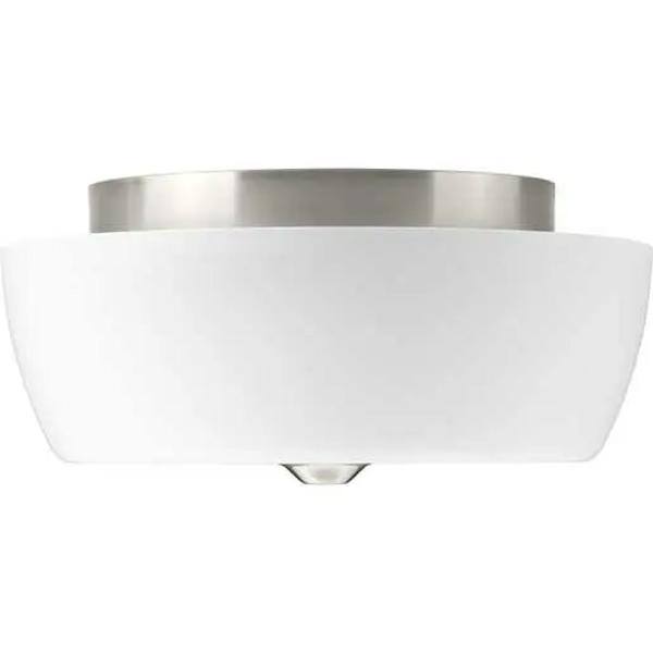 2 Light 120 volt Brushed Nickel Etched Opal Glass Bowl Ceiling Light Fixture 2