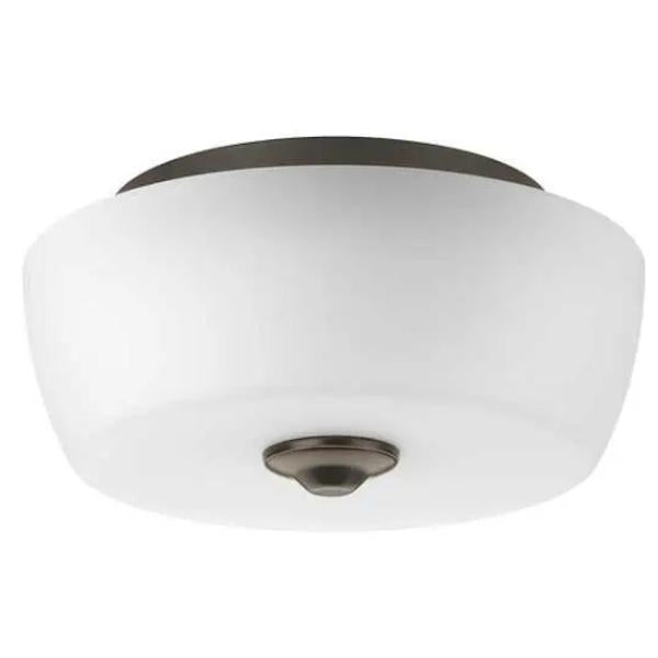 2 Light 120 volt Antique Bronze Etched Opal Glass Bowl Ceiling Light Fixture 1