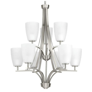 9 Light Brushed Nickel Etched Glass Shade Chandelier Light Fixture 1