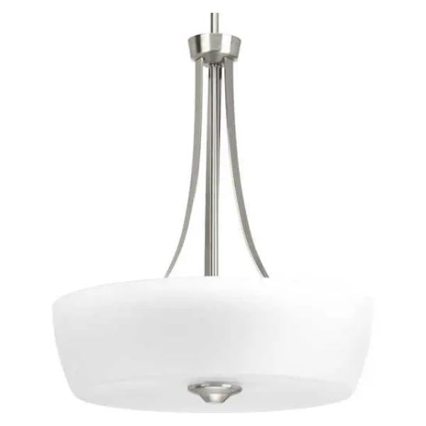 3 Light Brushed Nickel Etched Glass Shade Pendant Light Fixture 1