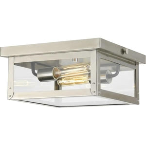 2 Light Stainless Steel with Clear Glass Flush Mount Light Fixture 2