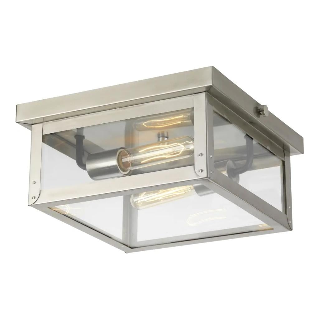 2 Light Stainless Steel with Clear Glass Flush Mount Light Fixture 1