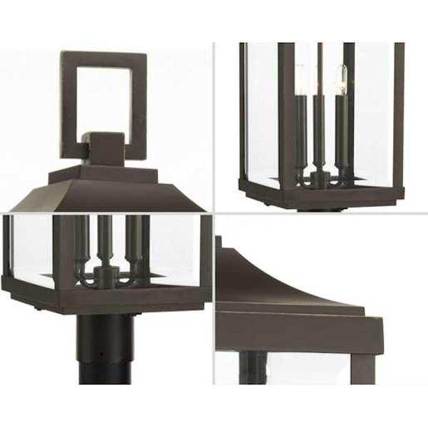 3 Light Antique Bronze with Clear Beveled Large Glass Gibbes Street Post Top Light Fixture 3