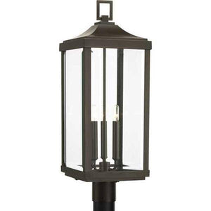 3 Light Antique Bronze with Clear Beveled Large Glass Gibbes Street Post Top Light Fixture 1