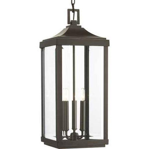 3 Light Antique Bronze with Clear Beveled Glass Gibbes Street Hanging Light Fixture 1