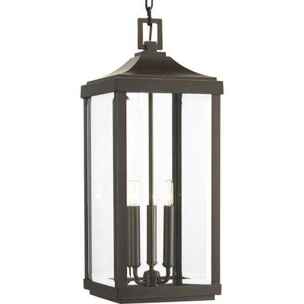 3 Light Antique Bronze with Clear Beveled Glass Gibbes Street Hanging Light Fixture 1