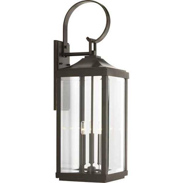 3 Light Antique Bronze with Clear Beveled Large Glass Gibbes Street Wall Light Fixture 1