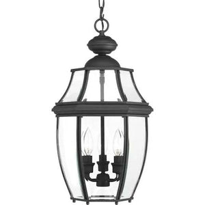 3 Light Black with Clear Beveled Glass New Haven Hanging Light Fixture 1
