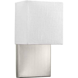 9 watt 120 volt 3000K Brushed Nickel White Linen Shade Dimmable LED Wall Sconce 1