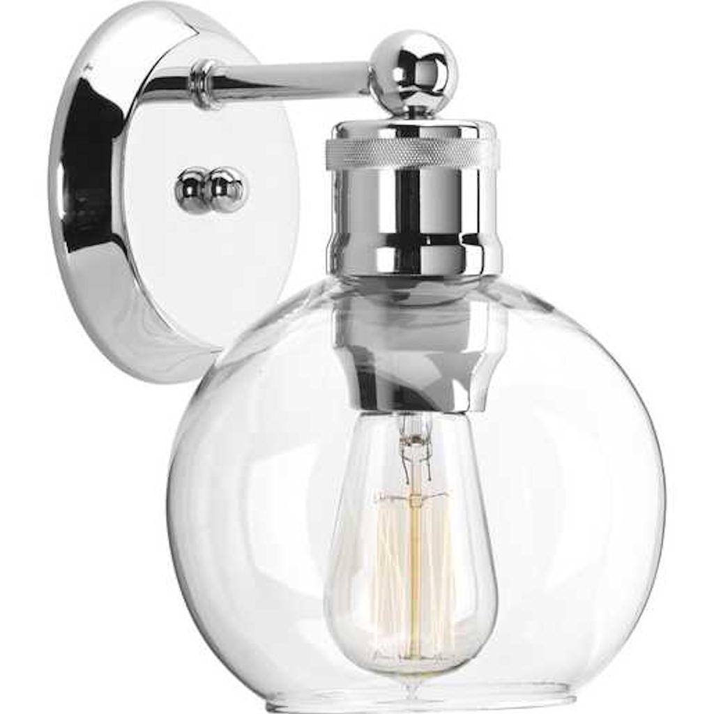 1 Light 120 volt Polished Nickel Vanity Clear Spherical Glass Light Fixture 1