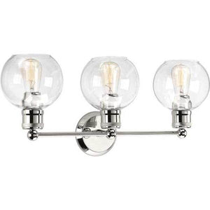 3 Light 120 volt Polished Nickel Vanity Clear Spherical Glass Light Fixture 4
