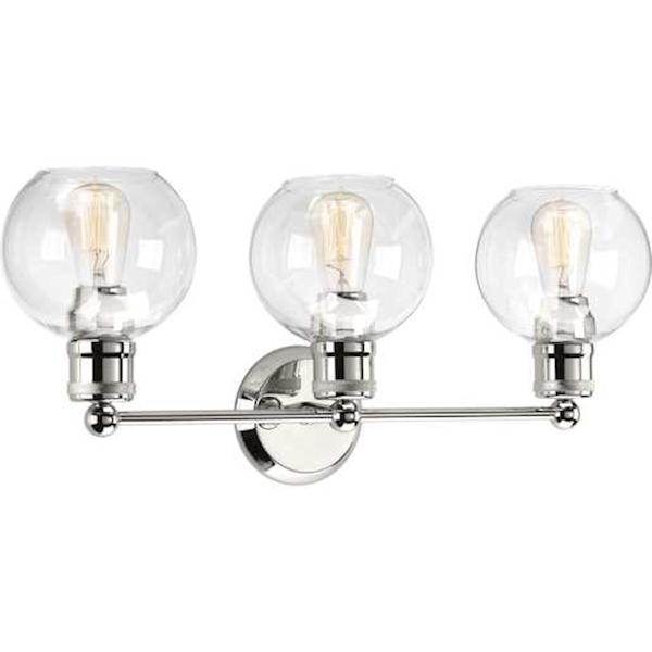 3 Light 120 volt Polished Nickel Vanity Clear Spherical Glass Light Fixture 4
