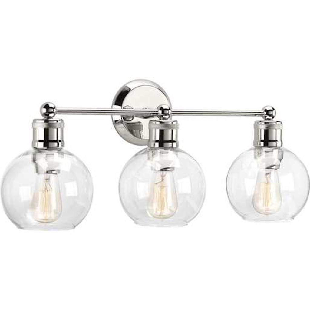 3 Light 120 volt Polished Nickel Vanity Clear Spherical Glass Light Fixture 1
