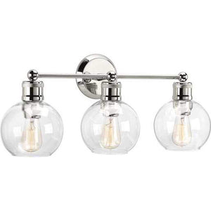3 Light 120 volt Polished Nickel Vanity Clear Spherical Glass Light Fixture 1