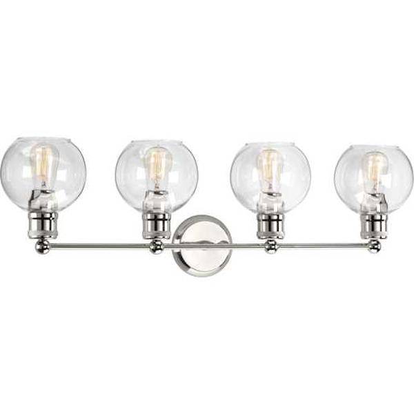 4 Light 120 volt Polished Nickel Vanity Clear Spherical Glass Light Fixture 2