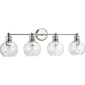 4 Light 120 volt Polished Nickel Vanity Clear Spherical Glass Light Fixture 1