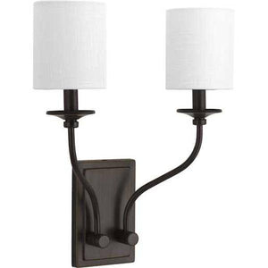 2 Light 120 volt Antique Bronze Vanity Linen Fabric Shade Light Fixture 1