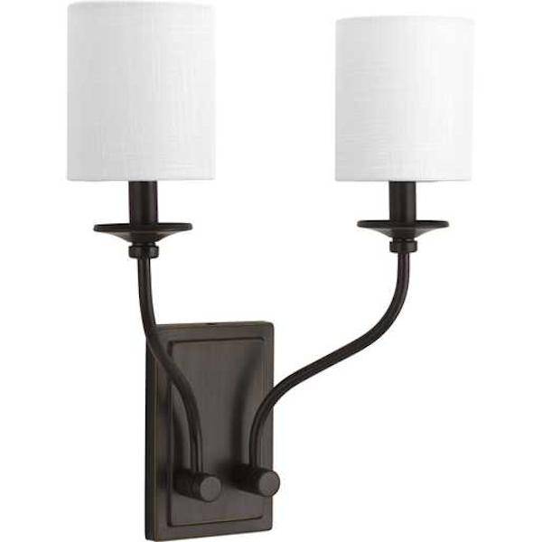 2 Light 120 volt Antique Bronze Vanity Linen Fabric Shade Light Fixture 1
