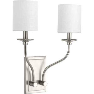 2 Light 120 volt Brushed Nickel Vanity Linen Fabric Shade Light Fixture 1