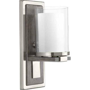 1 Light 120 volt Brushed Nickel Vanity Etched White Glass Light Fixture 1