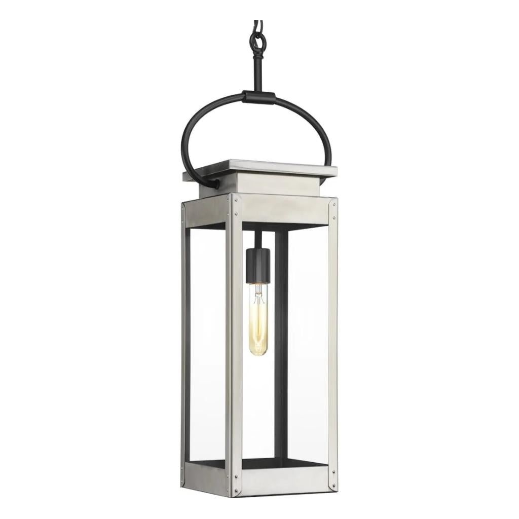 1 Light Stainless Steel with Clear Glass Hanging Lantern Light Fixture 1