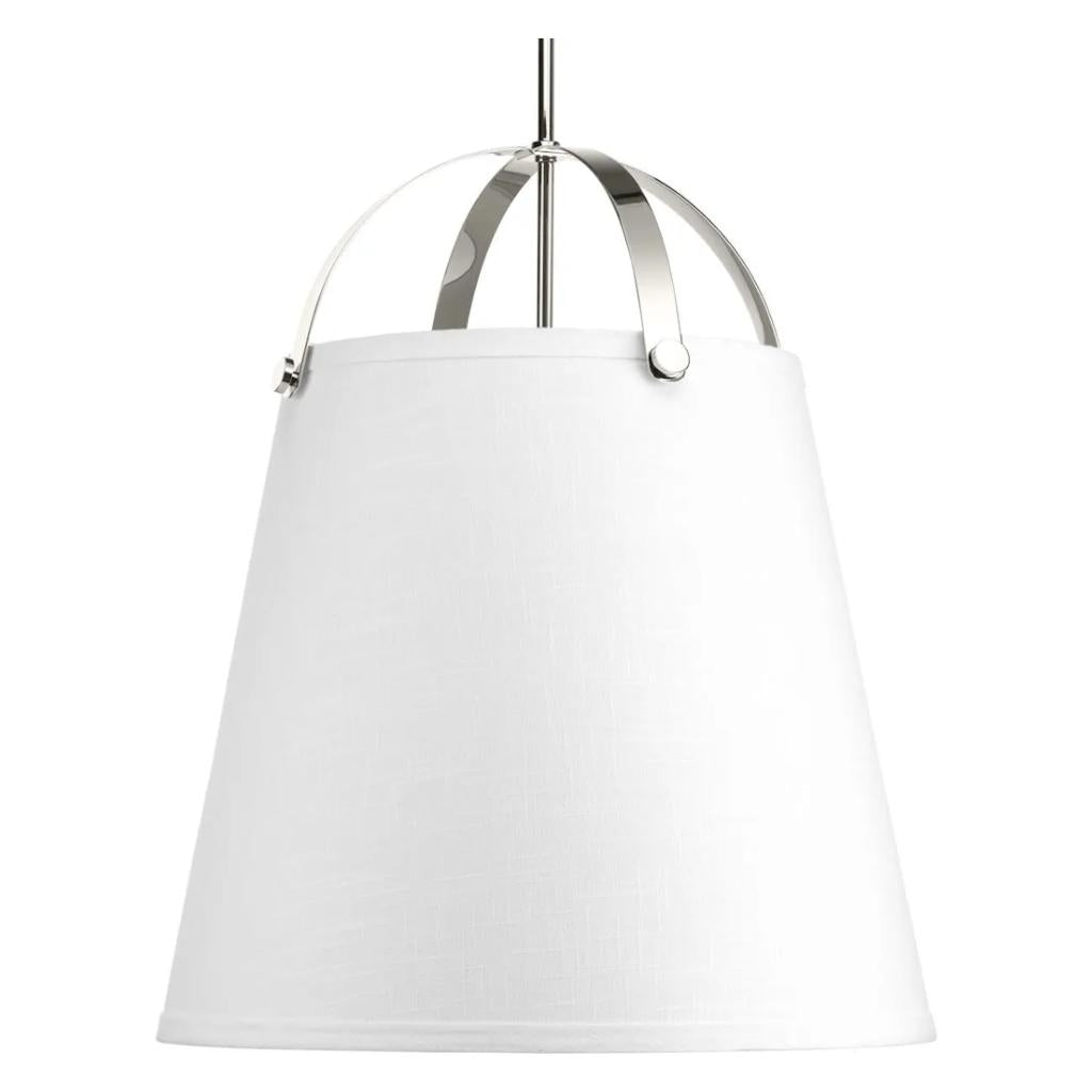3 Light Polished Nickel Linen Shade Pendant Light Fixture 1