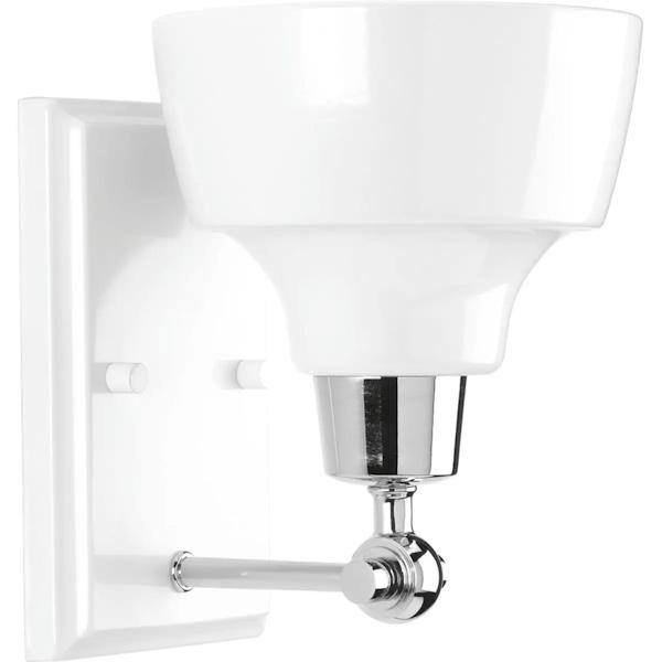 1 Light 120 volt Polished Chrome White Metal Shades Vanity Light Fixture 2