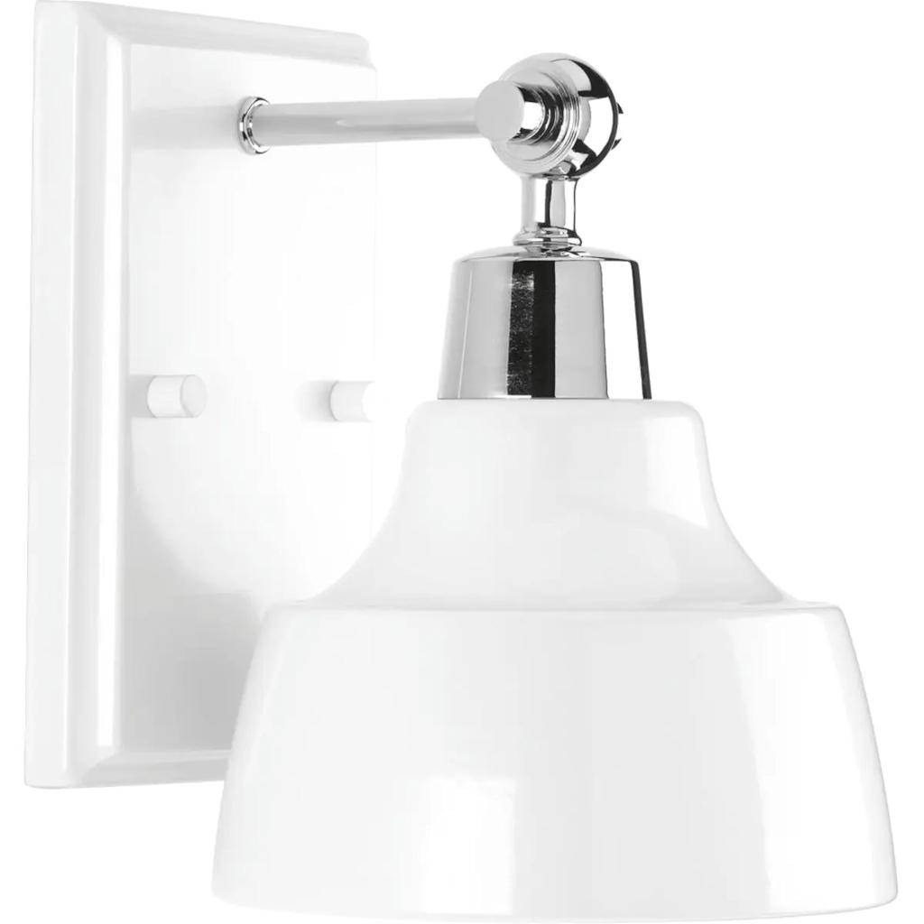 1 Light 120 volt Polished Chrome White Metal Shades Vanity Light Fixture 1