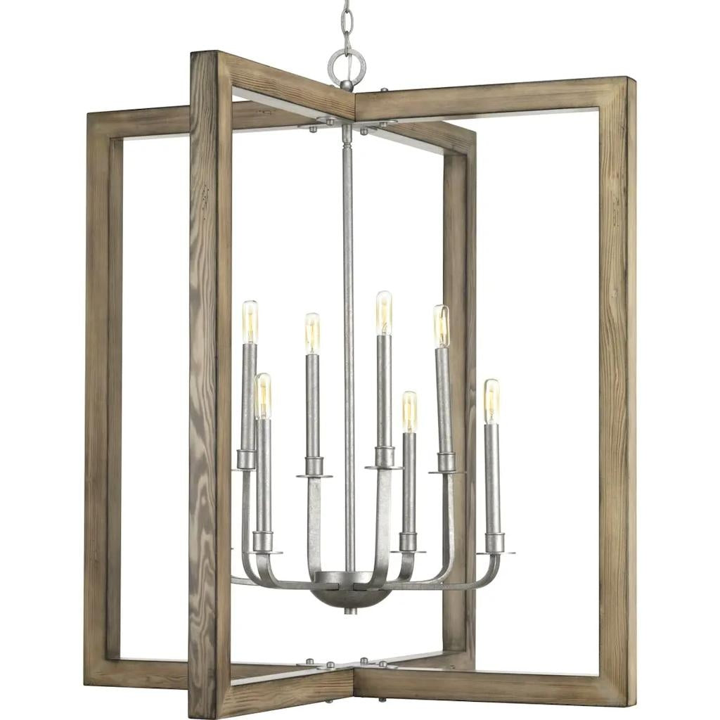 8 Light Galvanized Finish Distressed Pine Frame Coastal Style Chandelier Light Fixture 1