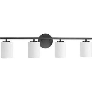4 Light 120 volt Textured Black Vanity Etched White Glass Light Fixture 2