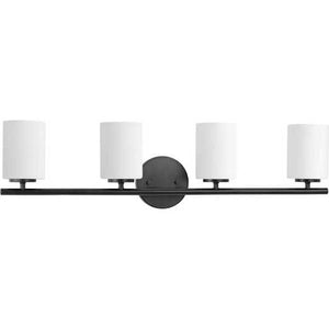 4 Light 120 volt Textured Black Vanity Etched White Glass Light Fixture 1