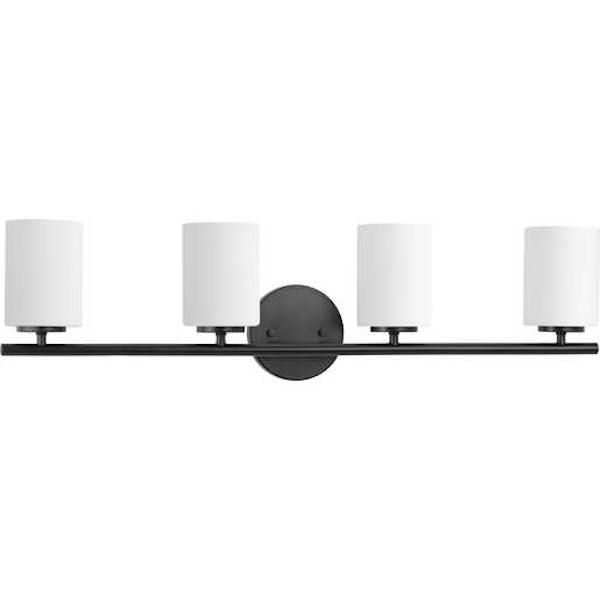 4 Light 120 volt Textured Black Vanity Etched White Glass Light Fixture 1