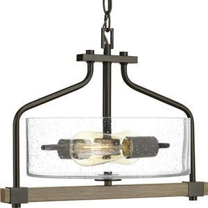 2 Light Antique Bronze Clear Seeded Glass Semi-Flush Ceiling Light Fixture 2
