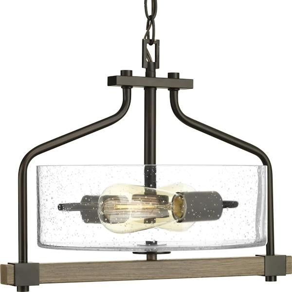 2 Light Antique Bronze Clear Seeded Glass Semi-Flush Ceiling Light Fixture 2