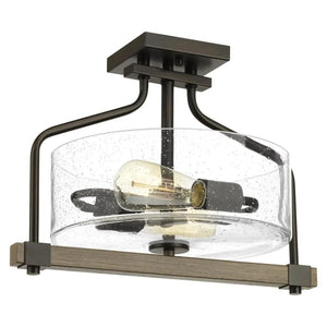 2 Light Antique Bronze Clear Seeded Glass Semi-Flush Ceiling Light Fixture 1