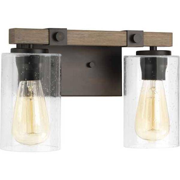 2 Light 120 volt Antique Bronze Vanity Clear Seeded Glass Light Fixture 2
